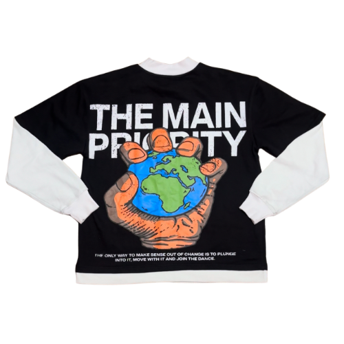 The Main Priority Black And White Double Layered Long Sleeve T-Shirt